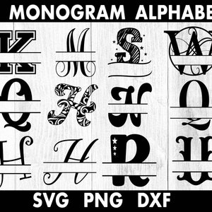 Split monogram bundel 12 monogram alfabetten digitale download voor Cricut individuele letter SVG/DXF/PNG-bestanden