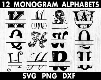 Split Monogram Bundle 12 Monogram Alphabets Digital Download for Cricut  Individual letter svg/dxf/png files