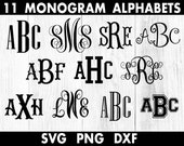 Monogram SVG Bundle, 11 Monogram Font Alphabets, Digital Download for Cricut, Individual letter svg/dxf/png files