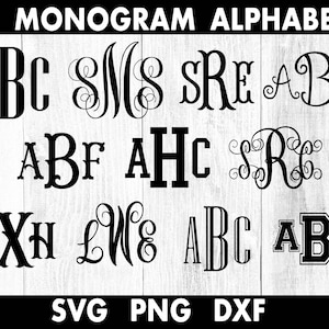 Monogram SVG Bundle, 11 Monogram Font Alphabets, Digital Download for Cricut, Individual letter svg/dxf/png files