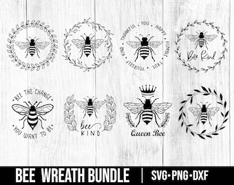 Bee wreath bundle, Bee svg, Queen Bee svg, Bee kind svg, Bee wreath svg, hand drawn bee clipart, honeybee cut file, svg/dxf/png files