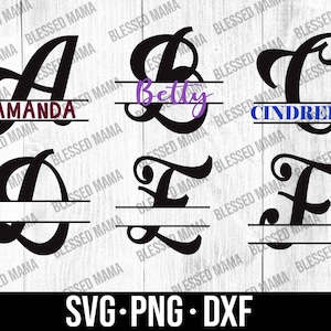 Split Monogramm Svg, Split Kalligraphie Alphabet, Split Monogramm Rahmen, Split Name Frame, 26 individuelle SVG,DXF,PNG Dateien, Cut Datei für Cricut