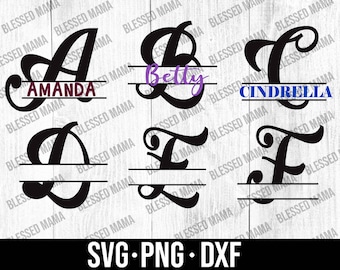 Split Monogram Svg, Split Calligraphy Alphabet, Split Monogram Frame, Split Name Frame, 26 Individual SVG,DXF,PNG Files, Cut file for Cricut