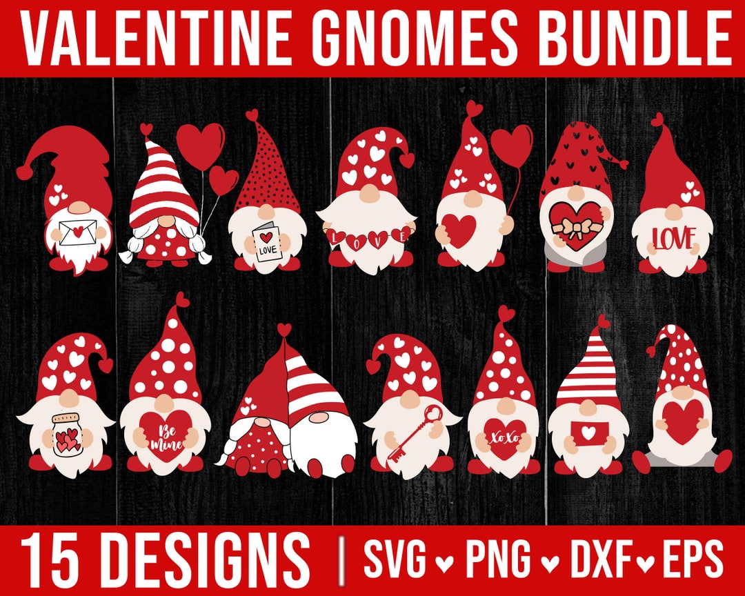 Gnome Svg Bundle Valentines Svg Valentines Gnomes Svg Hand Drawn Gnomes ...
