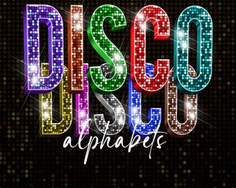 Disco Alphabet Png Party Letters Disco sublimation Mirror ball Retro clipart (Digital Download) 10 colors