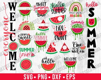 Watermelon svg Bundle  Hello Summer svg  Porch Sign Summer sign  Watermelon Quotes svg/dxf/eps/png
