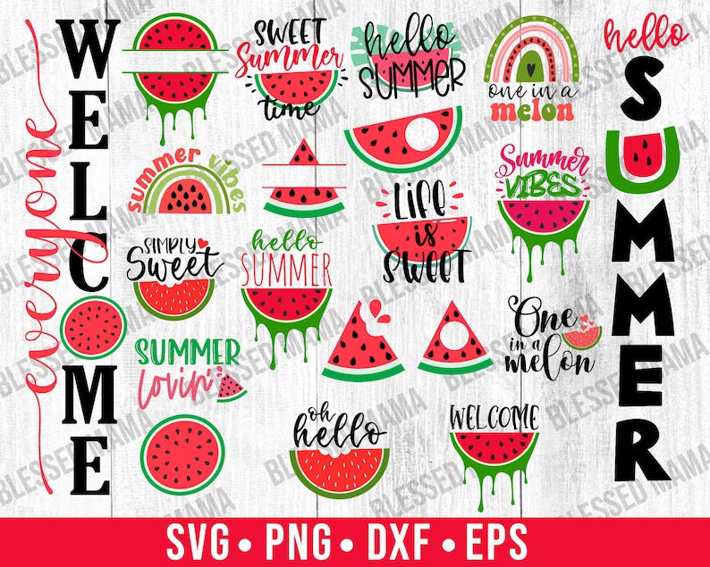 Puede incluir: Un conjunto de 15 archivos de corte SVG con tem&aacute;tica de sand&iacute;a para proyectos de manualidades. Los dise&ntilde;os incluyen frases como "Sweet Summer Time", "Hello Summer", "Life is Sweet", "Summer Vibes" y "One in a Melon".