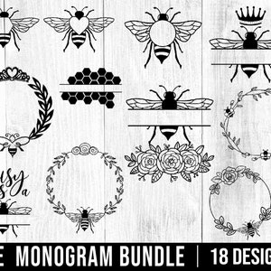 Bee svg, Bee monogram, Bee wreath svg, Laurel Wreath, Queen Bee, Floral bee,   Save the bees, geometric frame, svg/png/dxf files