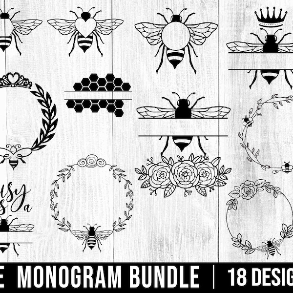 Bee svg, Biene Monogramm, Bienenkranz svg, Lorbeerkranz, Bienenkönigin, Floral Biene, Save the bees, geometrischer Rahmen, svg/png/dxf Dateien