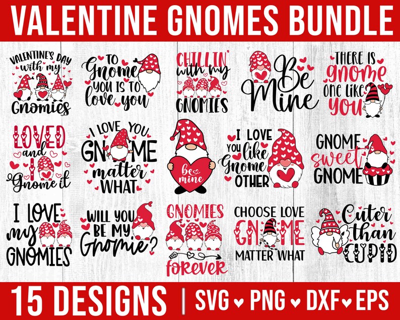Gnome Svg Bundle | Valentines Svg | Valentines Gnomes Svg | Hand Drawn ...