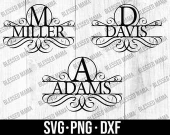 Family Name Monogram Svg|Fancy Monogram Svg|Monogram |Split Monogram Frame|Name Frame|26 Individual SVG,DXF,PNG Files|Cut files for Cricut