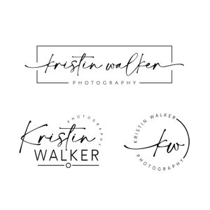 May include: Black and white logo design for a photography business called "kristin walker photography". The logo features a handwritten font and a simple, modern design.
