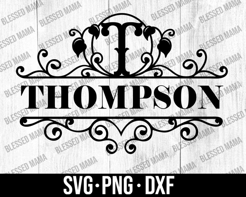 May include: Black and white monogram design with a decorative flourish and the name "THOMPSON" in a bold font. The design includes a stylized letter "T" in a circle.