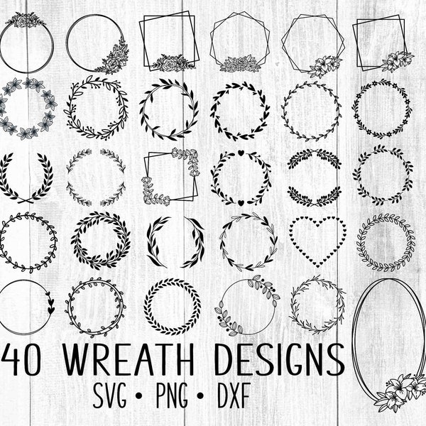 Wreath svg bundle, floral wreath svg, circle svg bundle, heart wreath svg, wedding   wreath svg, Hand drawn wreath, SVG/PNG/DXF files