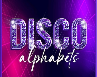 Disco Alphabet Png Party Letters Disco sublimation Mirror ball Retro clipart (Digital Download)