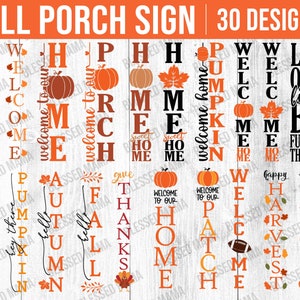 Fall Porch Sign SVG Bundle, Autumn Porch Sign SVG, Thanksgiving Porch Signs SVG, 30 Designs, Cut Files for Cricut ai|svg|eps|png|dxf|pdf