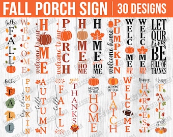 Paquete SVG de letrero de porche de otoño, SVG de letrero de porche de otoño, letreros de porche de Acción de Gracias SVG, 30 diseños, archivos cortados para Cricut ai/svg/eps/png/dxf/pdf