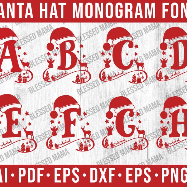 Christmas monogram alphabets|Santa monogram Svg|Christmas monogram svg|Christmas Svg|Santa Svg|Christmas font Svg|Cut files for Cricut