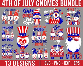 愛国的なノームのバンドル 7 月 4 日のノーム 独立記念日 svg 愛国的なノーム 手描きのノーム svg/png/dxf/eps