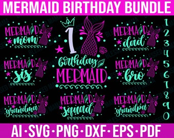 Mermaid birthday svg|Mermaid Tail svg|Mermaid girl svg|Family Mermaid Birthday|Mermaid Party Tshirt|Birthday|Mermaid Svg||Digital Cut Files