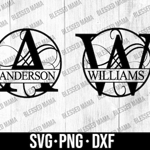 Family Name Monogram Svg, Split Monogram Frame, Monogram Svg, Vintage Frame, Split Name Frame, 26 Individual SVG,DXF,PNG Files