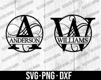 Family Name Monogram Svg, Split Monogram Frame, Monogram Svg, Vintage Frame, Split Name Frame, 26 Individual SVG,DXF,PNG Files
