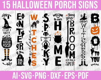 Paquete SVG de signo de porche de Halloween/Signo de porche svg/Halloween svg/Signo de bienvenida/Signo vertical svg/Bruja svg/Pumpkin svg/Ghost svg/Cricut Cut Files