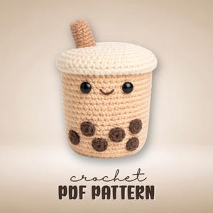 Bubble Tea Plush Crochet Pattern | Amigurumi Boba Plush Tutorial | Cute Milk Tea Crochet Pattern | PDF Download