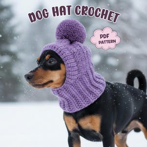 Dog Hat Crochet Pattern PDF, Dog Hood Crochet Pattern, Small Dog Hat Pattern, Puppy Hat Crochet, Pet Hat Pattern, Pom Pom Dog Hat, Dog Snood
