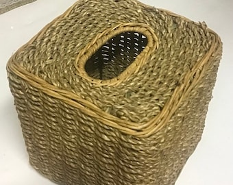 Boho Vintage Wicker Rattan Tissue Box Cover