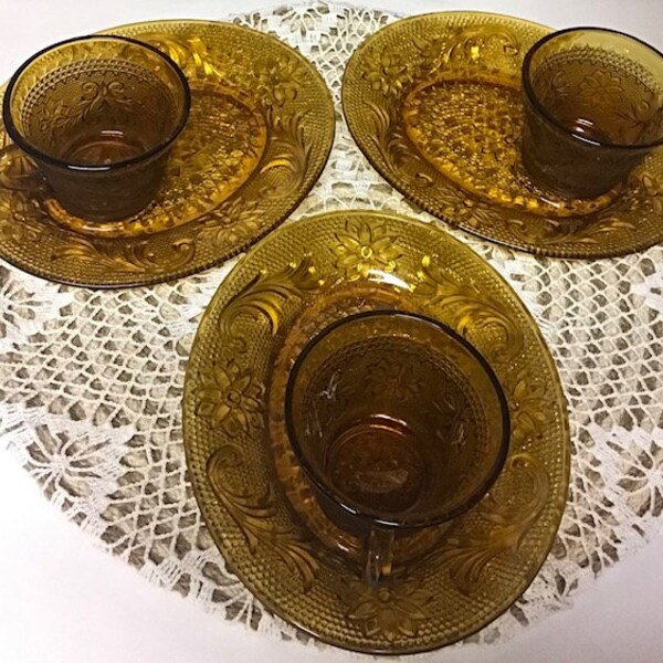 Sandwich Glass Cup Plates Etsy