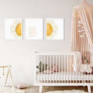 Set of 3 wall prints, set of 3 boho prints, Sun wall decal, You are my sunshine, boho girl, boho gender neutral, play room wall prints