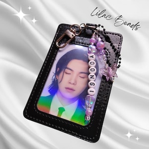 Porta-cartão fotográfico KPOP BTS Yoongi com contas lilás