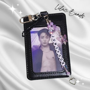 Tarjetero para fotos de KPOP BTS Jungkook con cuentas lilas