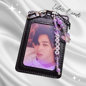 Portatarjetas con foto de Jimin de KPOP BTS con cuentas lilas