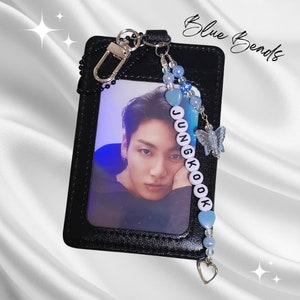 Tarjetero para fotos de KPOP BTS Jungkook con cuentas azules