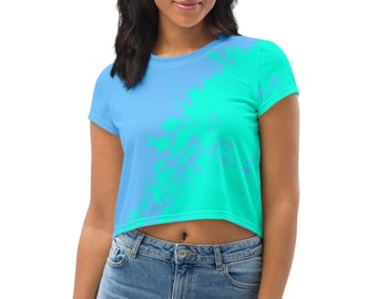 Splash of Blue and Seafoam Green Crop Tee for Women - Summer Fashion - Beach Crop Top