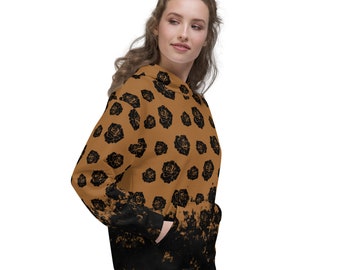 Floral Print Hoodie With a Splash of Black, Black Rose Print Pullover Hoodie, Unisex