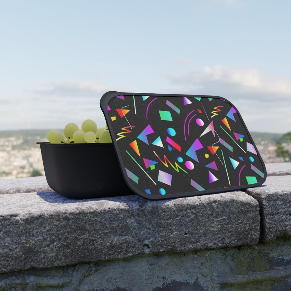 Discover 80s Colorful Shapes Print PLA Bento Box with Band and Utensils