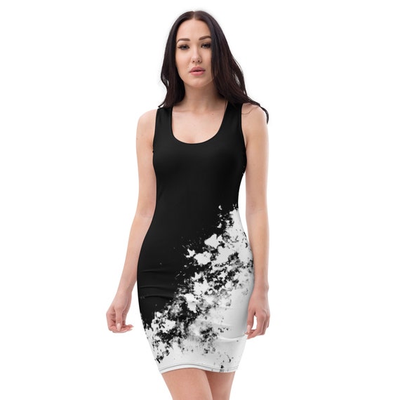 Black Fitted Dress with White Accents - Elegant and Versatile Women's Clothing Black Fitted Dress with White Accents - Elegant and Versatile Women's Clothing