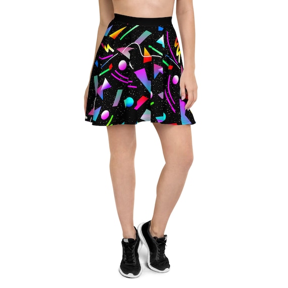 80's Retro Random Floating Shapes Skater Skirt