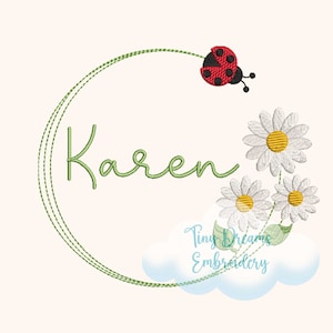 Floral Ladybug Digital Machine Embroidery Design Custom Monogram Daisy