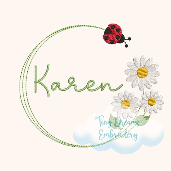 Floral Ladybug Embroidery Design: Custom Daisy Monogram (Digital Download)