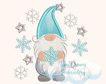 Winter Gnome Digital Machine Embroidery Design Snowflake Design Embroidery Christmas Gnome Embroidery Design Winter Snow Embroidery Design