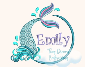 Mermaid Digital Machine Embroidery Design Cute Mermaid Custom Monogram Embroidery Design Mermaid Tail Embroidery Design Girl Name Embroidery
