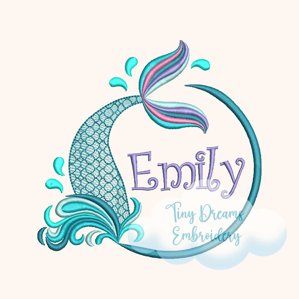 Mermaid Digital Machine Embroidery Design Cute Mermaid Custom Monogram Embroidery Design Mermaid Tale Embroidery Design Girl Name Embroidery