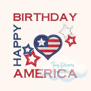 Happy Birthday Digital Machine Embroidery Design American Flag Embroidery Design Independence 4th July Embroidery Design Stars Stripe Design