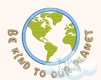 Planet Earth Embroidery Design: Eco-Friendly Machine Pattern (Digital Download)
