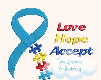 Autism Awareness Ribbon Embroidery Design (Digital Download)
