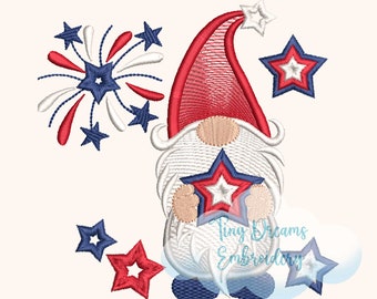 4th July Gnome Digital Machine Embroidery Design American Gnome Embroidery Design American Star Embroidery Design Independence Day Gnome